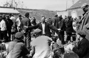 Soviets Prints: Russian forced laborers celebrate their release after the German surrender in Cherbourg