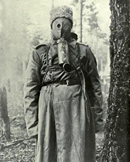 Protective Equipment Prints: Russian primitive type of gas mask used in WW1. 1917