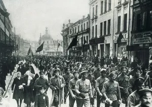 Moskva Prints: Russian Revolution (1918). Bolshevik soldiers through the streets of Moscow