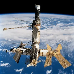 Solar Panels Prints: Russian Space Station Mir. Photo was taken by the crew of space shuttle Atlantis after undocking from the station