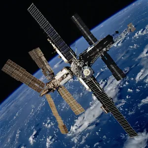 Solar Panels Prints: Russian Space Station Mir. Photo was taken by the crew of space shuttle Atlantis after undocking from the station