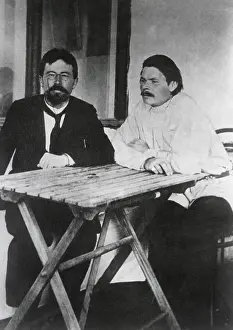 Novelist Prints: Russian writers, Anton Chekhov and Maxim Gorky in Yalta, c.1900