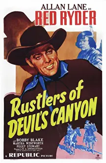 Allan Prints: RUSTLERS OF DEVIL'S CANYON, US poster art, from left: Allan Lane, Robert Blake, 1947