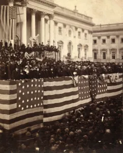 Platform Prints: Rutherford B. Hayes (center right) is sworn into office as President March 4
