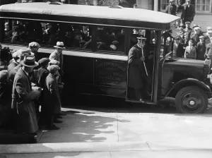 Legal System Prints: Sacco and Vanzetti taken to court on a bus of the Oakdale Community Garage and Busline