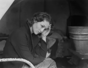 Images Dated 30th December 2008: Sad daughter of unemployed Tennessee coal miner in California migrant workers camp near Sacramento