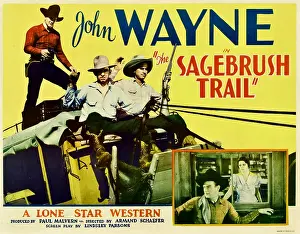 Hands Up Prints: SAGEBRUSH TRAIL, top left: John Wayne, inset from left: John Wayne, Nancy Shubert, 1933