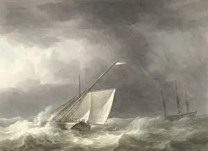 Brush Prints: Two Sailing Ships in Rough Seas