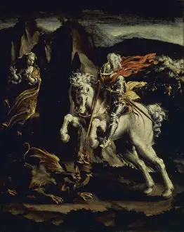 Knight Prints: Saint George and the dragon (San Giorgio e il drago), by Lelio Orsi, c