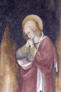 Saint John the Evangelist, by Unknown Artist from the workshop of the Zavattari's brothers, 15th Century, fresco - Italy, Lombardy, Crevenna, Saint Salvatore Hermitage