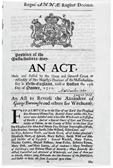 Witchcraft Prints: Salem Witch Trials. An act to reverse the attainders of George Burroughs and others of witchcraft