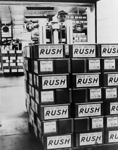 Rush Prints: Salk Vaccine, was mass produced and rushed into distribution in 1956 after passing final trials in 1955