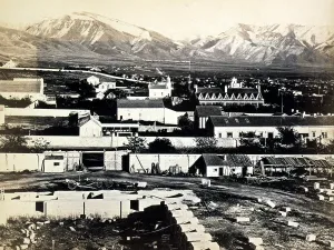 Utah Prints: Salt Lake City - Camp Douglas and Wasatch Mountains in the background, albumen print, 1868