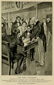 Morse Code Prints: Samuel Morse, tapping out a message on a battery powered device in the Supreme Court Chamber