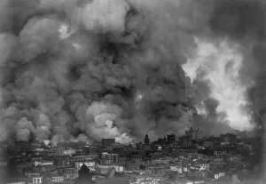 Cityscape Prints: San Francisco in flames after April 18, 1906 earthquake