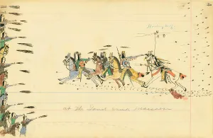 Horseback Prints: AT THE SAND CREEK MASSACRE, 1874 drawing by Howling Wolf