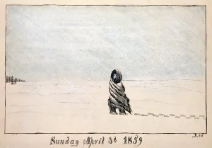 Westward Bound Prints: The Santa Fe Trail. A pioneer struggles through heavy snow on the Great Plains