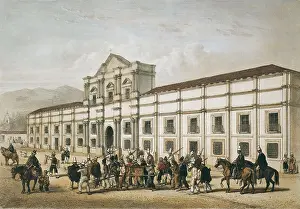 Litography Prints: Santiago de Chile (1854). Casa de la Moneda and prisoners