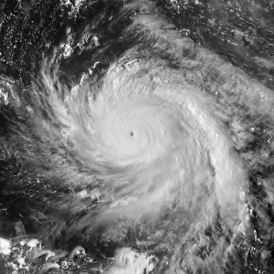 Atlantic Ocean Prints: Satellite image of Hurricane Maria near peak intensity northwest of Dominica on Sept