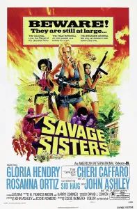 Afro Prints: SAVAGE SISTERS, US poster, from left: Gloria Hendry, Cheri Caffaro, Rosanna Ortiz, 1974