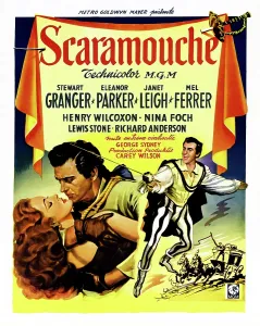 Granger Prints: SCARAMOUCHE, Eleanor Parker, Stewart Granger, (Belgian poster art), 1952