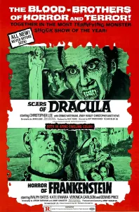 SCARS OF DRACULA, (at top), from left: Jenny Hanley, Anouska Hempel, Christopher Matthews, Christopher Lee; at bottom: HORROR OF FRANKENSTEIN
