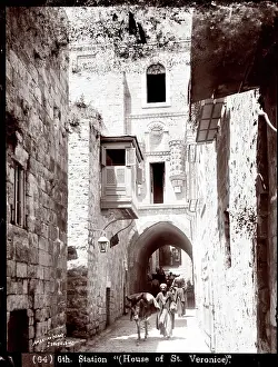 Mule Prints: The scene of the 6th Station of the Cross, House of St. Veronica, circa 1898-1914