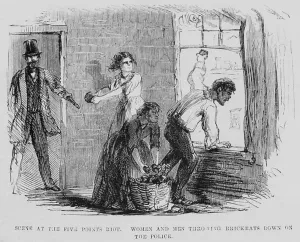 Nativists Prints: Scene from the July 4 1857 riot in the Sixth Ward New York City between the Bowery Boys