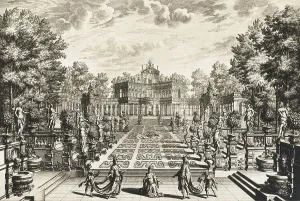 Aisamisc0220 Prints: Scenography with garden and castle (18th c)