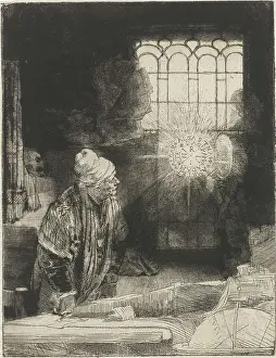 1650s Prints: A Scholar in his Study, by Rembrandt van Rijn