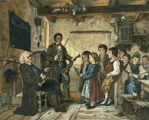 Teaching Prints: School. Music class to children