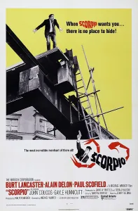 Delon Prints: SCORPIO. US poster, from top: Burt Lancaster, Alain Delon, 1973