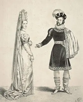 Colorportrait Prints: SCOTT, Sir Walter (1771-1832). Alicia and Waldemar Fitzurse