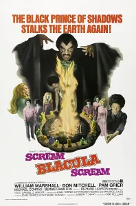 Fangs Prints: SCREAM BLACULA SCREAM, top center: William Marshall; bottom far right: Pam Grier; vampire in pink shirt on left