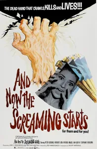 Stephanie Prints: AND NOW THE SCREAMING STARTS!, pictured on axe: Stephanie Beacham; one-sheet poster art