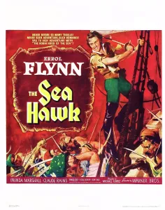 Errol Prints: THE SEA HAWK, Errol Flynn on window card, 1940