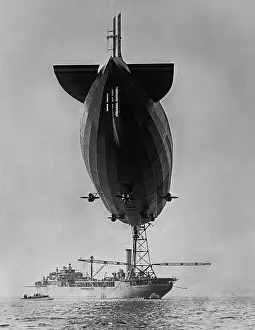 Rs3wn Prints: Sea level view of dirigible USS Shenandoah moored to her tender ship, the USS Patoka, 1924