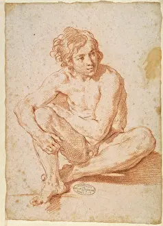 Il Pesarese Prints: Seated Male Nude, by Cantarini Simone known as il Pesarese
