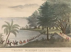 Armies Prints: Second Seminole War, 1835-42. US cavalry ford Lake Ocklawaha in north-central Florida