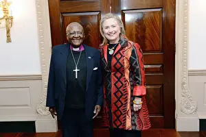 Pattern Prints: Secretary of State Hillary Rodham Clinton meets with Archbishop Desmond Tutu