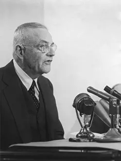 Lcgr1412 Prints: Secretary of State John Foster Dulles speaking into microphones
