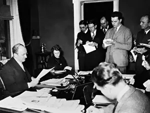 Fdr Cabinet Prints: Secretary of the Treasury Henry Morgenthau, Jr. speaking the reporters, Jan. 17, 1935