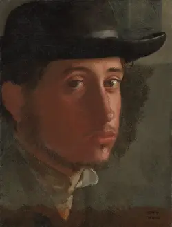 Degas Prints: Self-portrait, by Edgar Degas, 1857-58, French impressionist painting, oil on paper