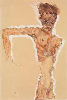 Sick Prints: Self-Portrait, by Egon Schiele, 1911, Austrian Expressionist watercolor, painting
