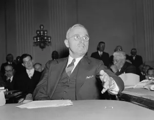 Lcgr1305 Prints: Sen. Harry Truman, testifying against a proposed rail wage cut