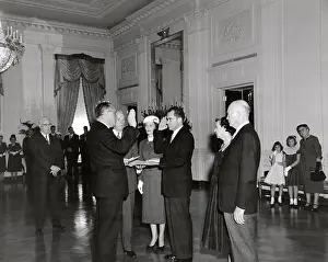 Earl Prints: Sen. William Knowland administers the Oath of Office to Vice President-elect Richard Nixon