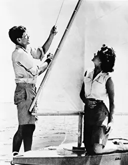 Engaged Prints: Senator John F. Kennedy and his fiance Miss Jacqueline Bouvier of Newport