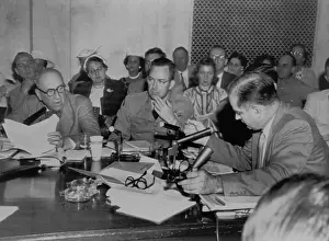 Microphones Prints: Senator Joseph McCarthy (right) demands an apology from Army Counsel Joseph Welch (left)