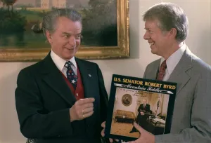 West Virginia Prints: Senator Robert Byrd 1917-1910 presenting President Jimmy Carter a copy of his record album MOUNTAIN FIDDLER