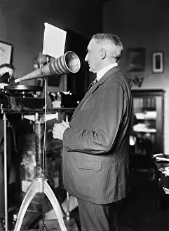 Speeches Prints: Senator Warren Harding making a phonograph of a speech during his 1920 Presidential campaign
